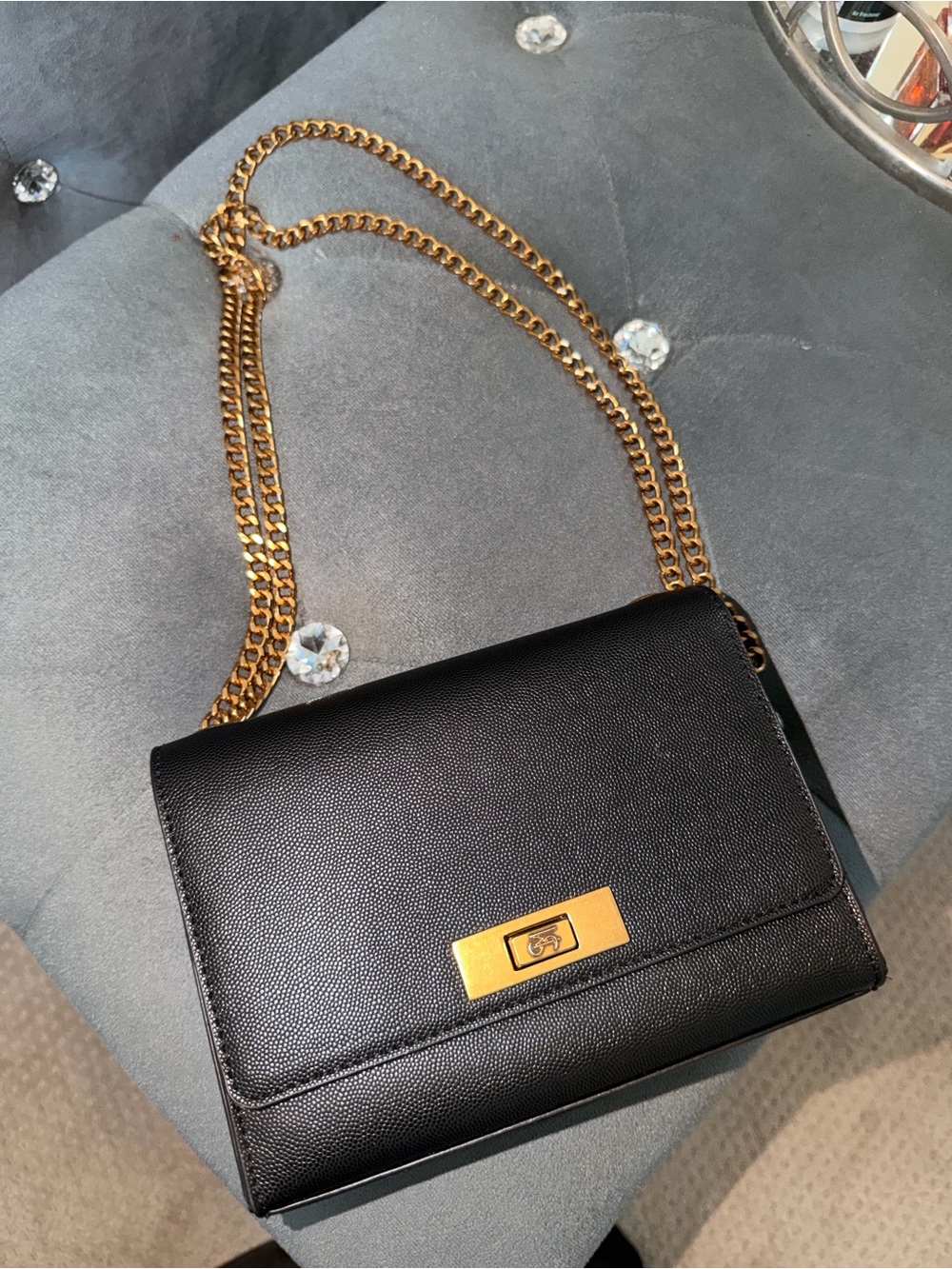 Steve Madden Black Leather Crossbody Bag with Gold Chain Strap